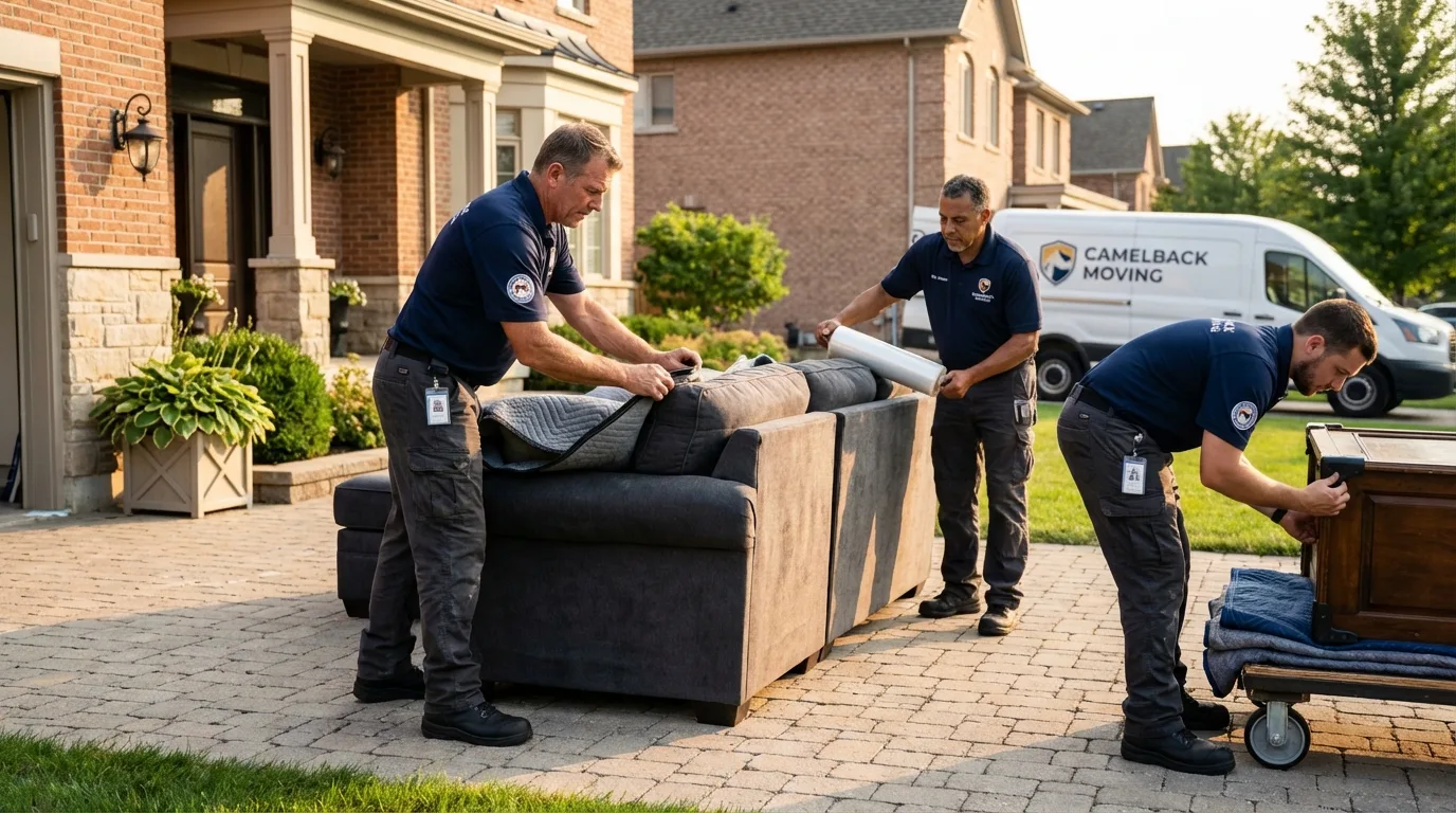 Large estate moving crew wrapping furniture in Kearny, NJ